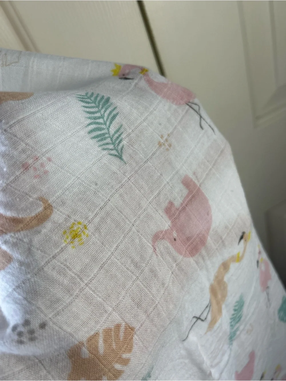Flamingo Elephant Baby Girl Swaddle Blanket Bamboo Cotton Blend Pink White Green